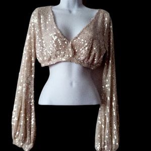 Sparkly Glittery Shiny Sexy Gold Crop Top Size Medium New NW)T